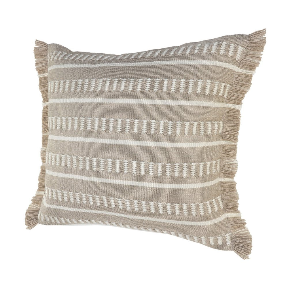 24" X 24" Tan Zippered Coastal Indoor Outdoor Throw Pillow. Outdoor pillow isolated on a plain white background, showing a tan fabric surface.
