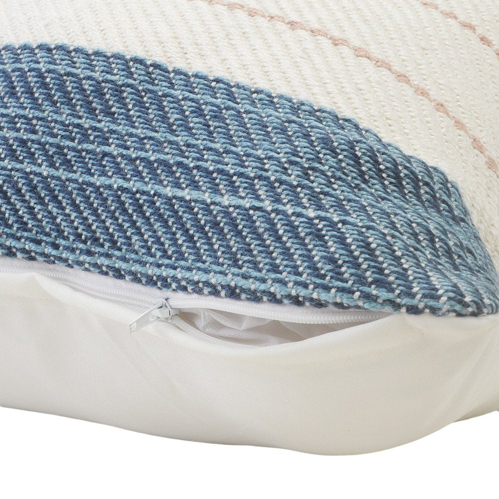Close-up of 24" X 24" White Zippered Striped Indoor Outdoor Throw Pillow showing white fabric detail.