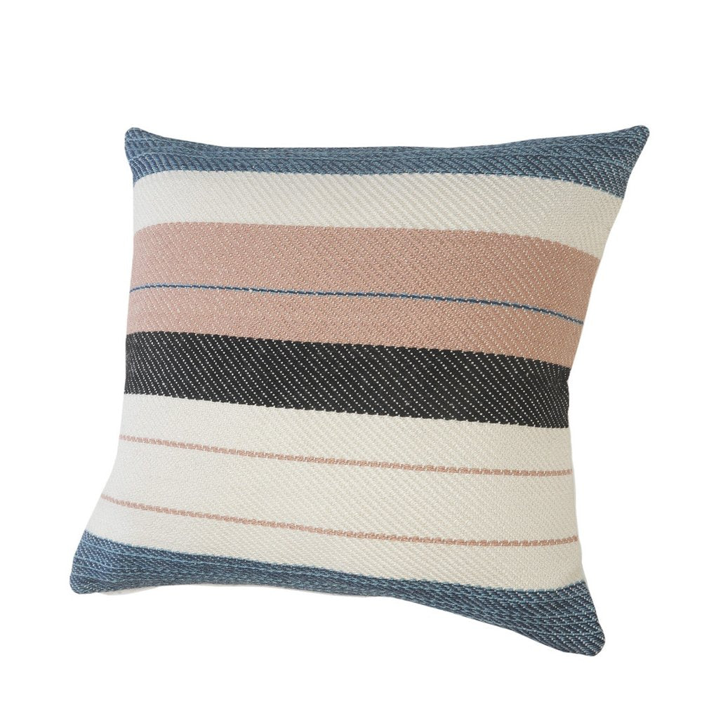 24" X 24" White Zippered Striped Indoor Outdoor Throw Pillow. Outdoor pillow isolated on a plain white background, finished in white fabric.