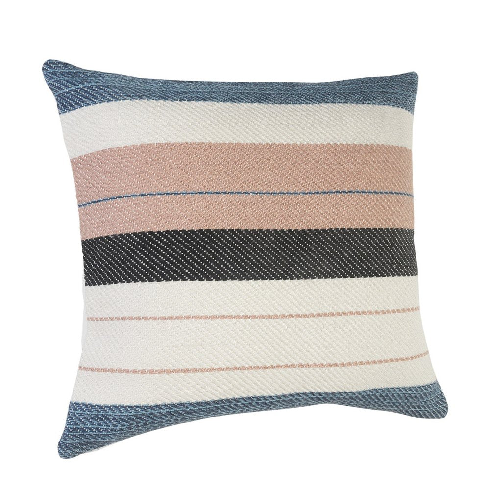 24" X 24" White Zippered Striped Indoor Outdoor Throw Pillow. Outdoor pillow isolated on a plain white background, showing a white fabric surface.