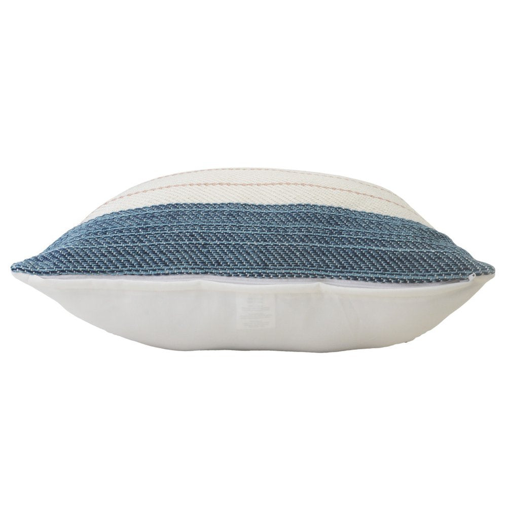 24" X 24" White Zippered Striped Indoor Outdoor Throw Pillow. Outdoor pillow isolated on a plain white background, showing a white fabric surface.