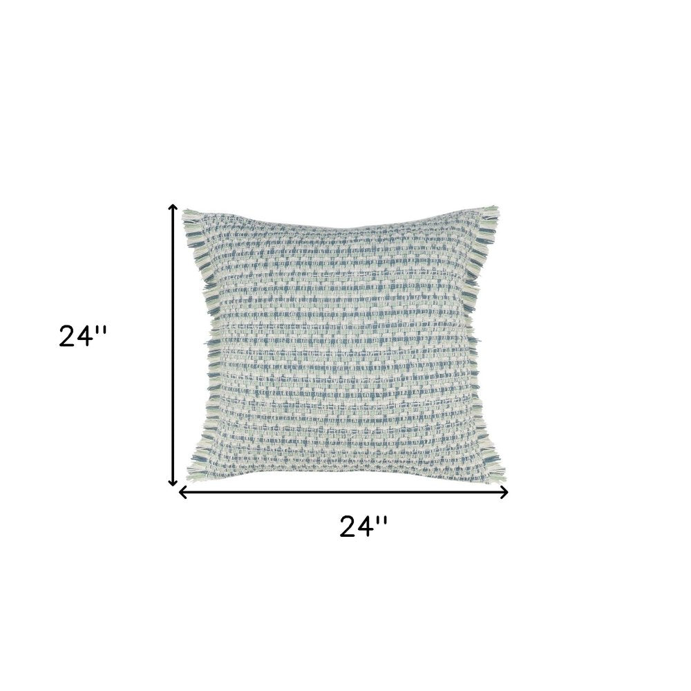 24" X 24" Blue Zippered Coastal Indoor Outdoor Throw Pillow. Outdoor pillow isolated on a plain white background, showing a fabric surface.