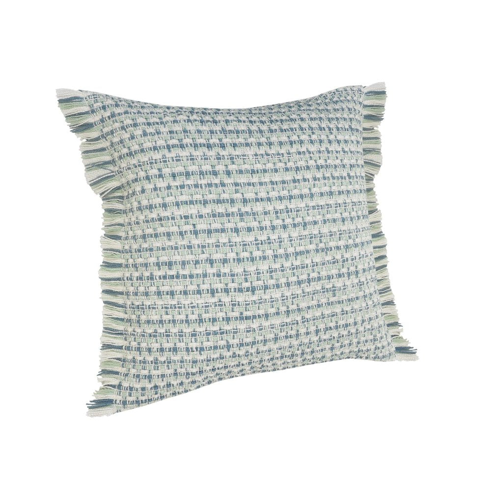 24" X 24" Blue Zippered Coastal Indoor Outdoor Throw Pillow. Outdoor pillow isolated on a plain white background, showing a fabric surface.