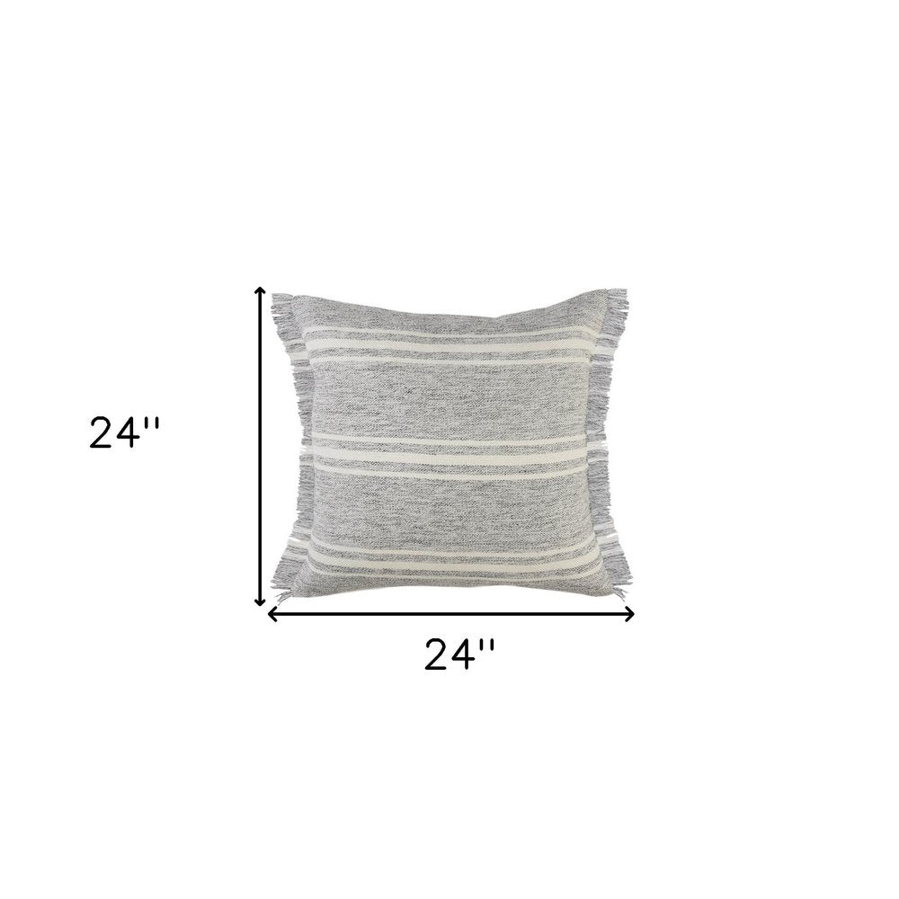 24" X 24" Gray Zippered Geometric Indoor Outdoor Throw Pillow. Outdoor pillow isolated on a plain white background, finished in gray fabric.