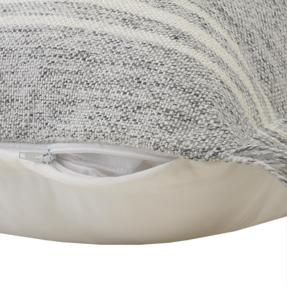 Cropped view of 24" X 24" Gray Zippered Geometric Indoor Outdoor Throw Pillow focusing on the gray fabric surface.