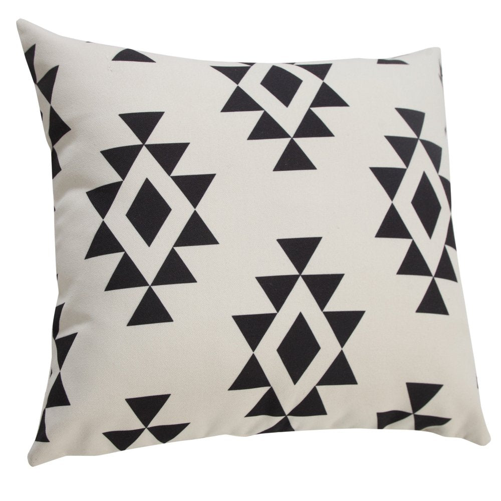 20" X 20" Black Zippered Southwestern Indoor Outdoor Throw Pillow. Outdoor pillow isolated on a plain white background.