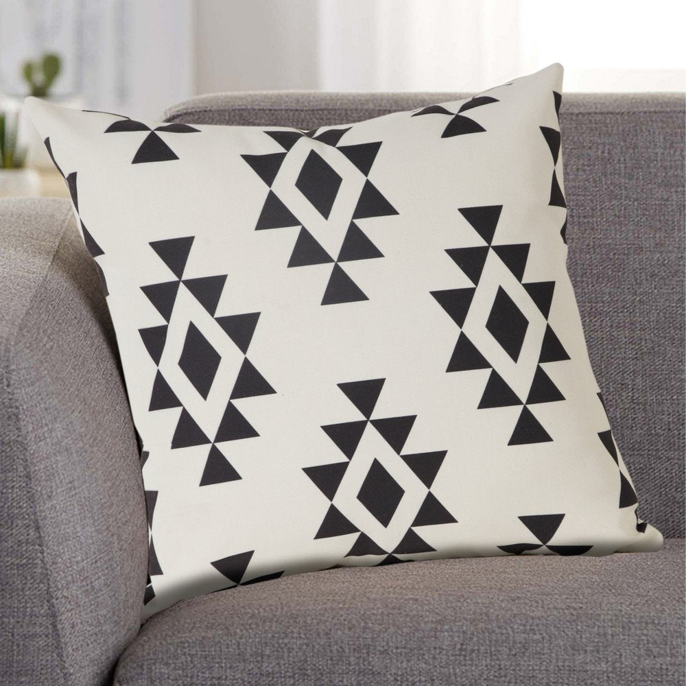 20" X 20" Black Zippered Southwestern Indoor Outdoor Throw Pillow. Outdoor pillow in black.