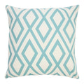 20" Aqua and White Geometric Indoor Outdoor Throw Pillow. Outdoor pillow isolated on a plain white background, showing its white color.
