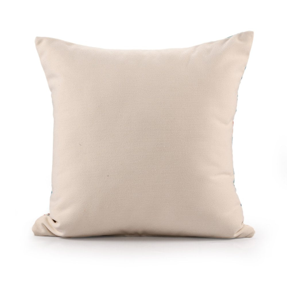 20" X 20" Blue Zippered Patchwork Indoor Outdoor Throw Pillow. Outdoor pillow isolated on a plain white background, showing a fabric surface.
