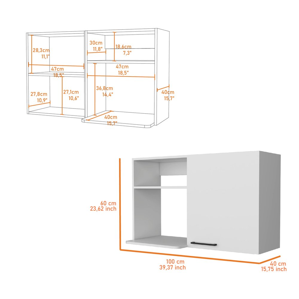 39" White Accent Cabinet With Two Shelves. Cabinet isolated on a plain white background, finished in white.