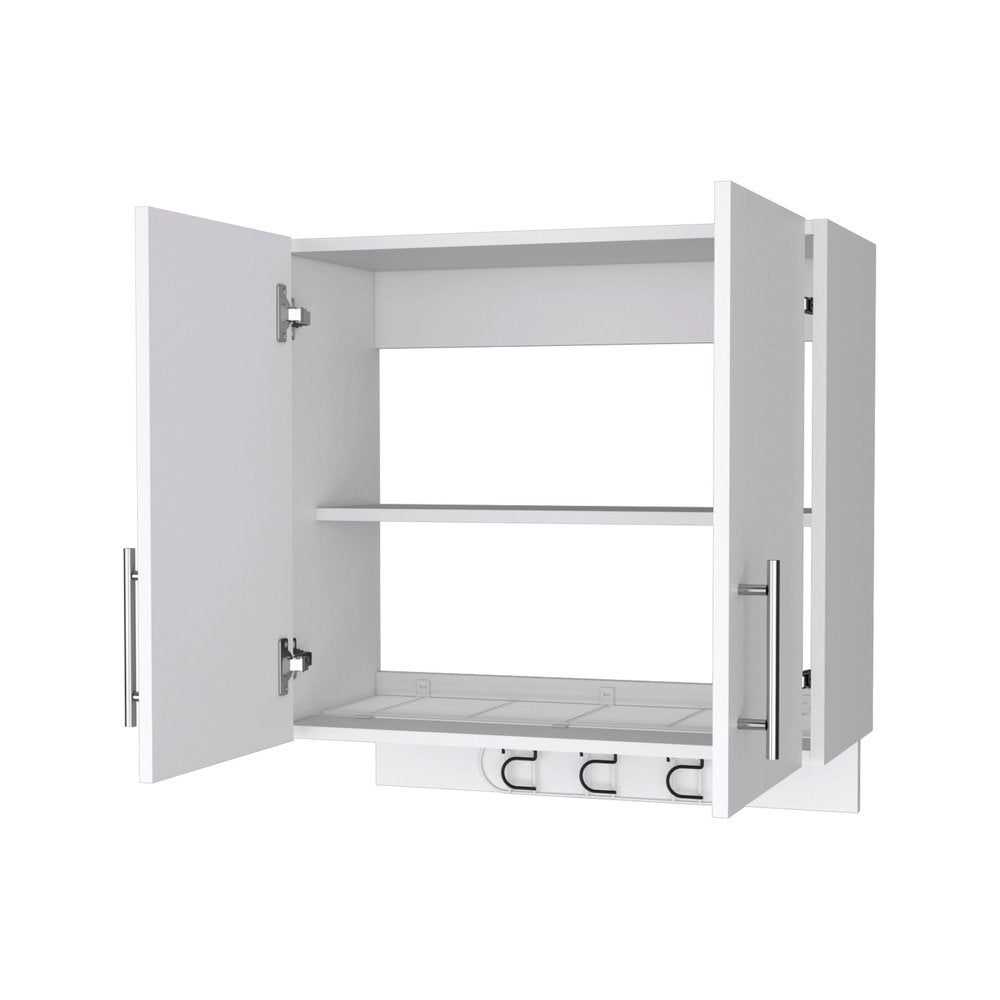 26" White Accent Cabinet With One Shelf. Bathroom vanity isolated on a plain white background, showing its white color.