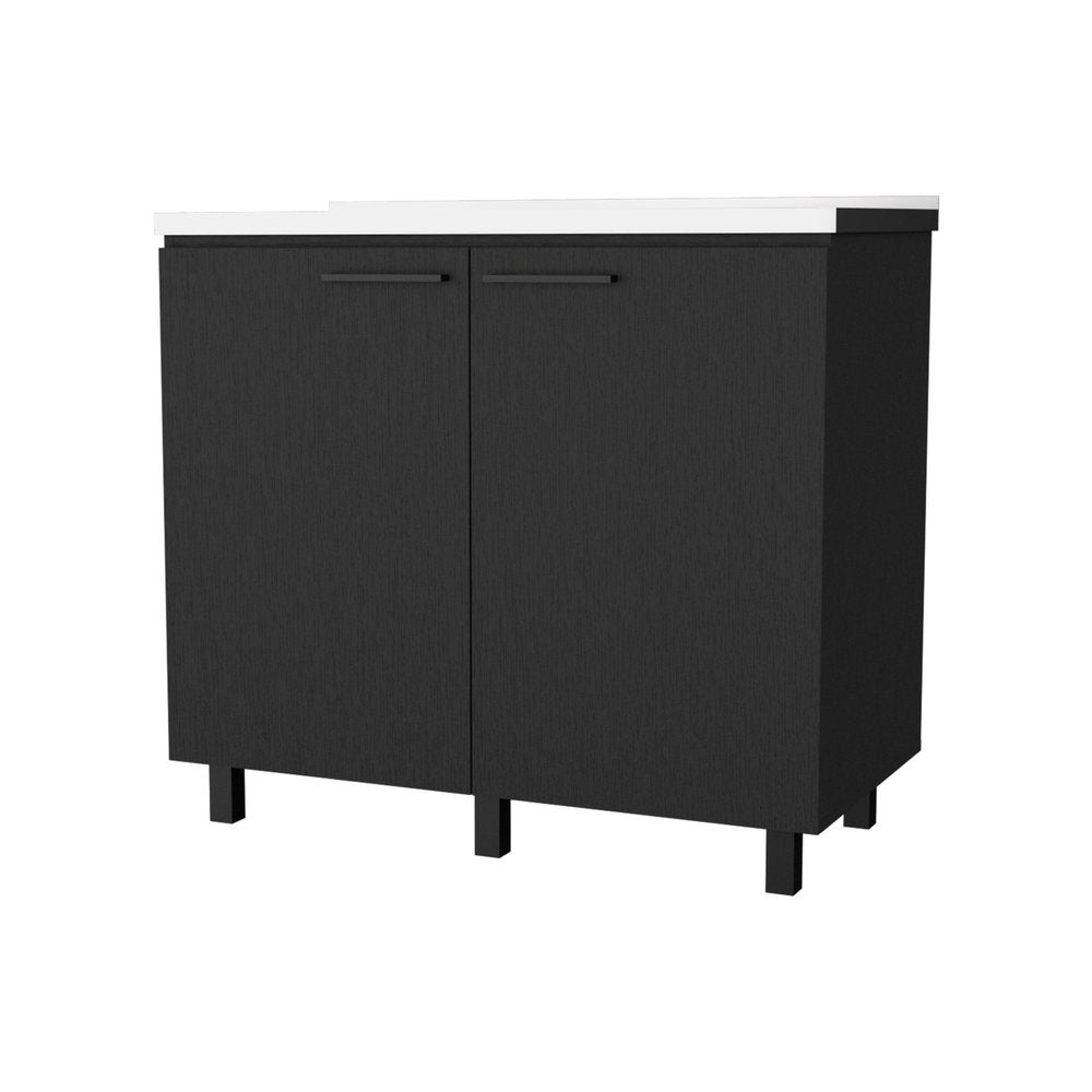 39" Black And Silver Accent Cabinet With One Shelf. Kitchen & utility sink isolated on a plain white background, showing its silver color.