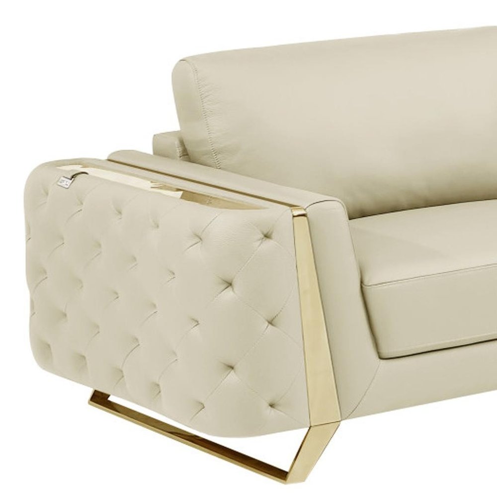 Two Piece Indoor Beige Italian Leather Five Person Seating Set