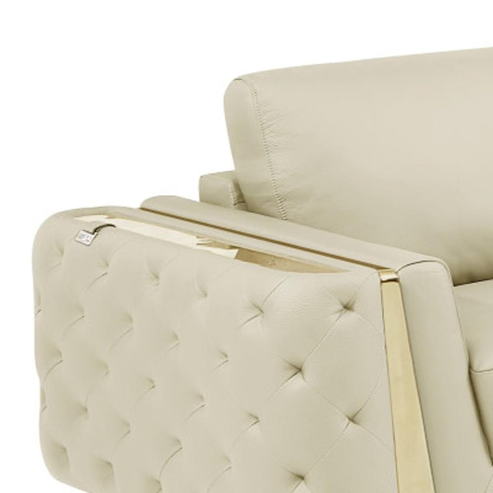 Two Piece Indoor Beige Italian Leather Five Person Seating Set