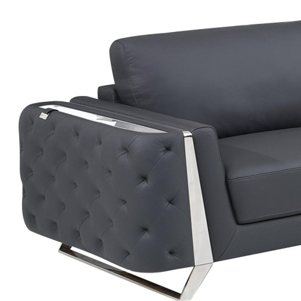 Two Piece Indoor Dark Gray Italian Leather Five Person Seating Set - SKU 518559 on a white background