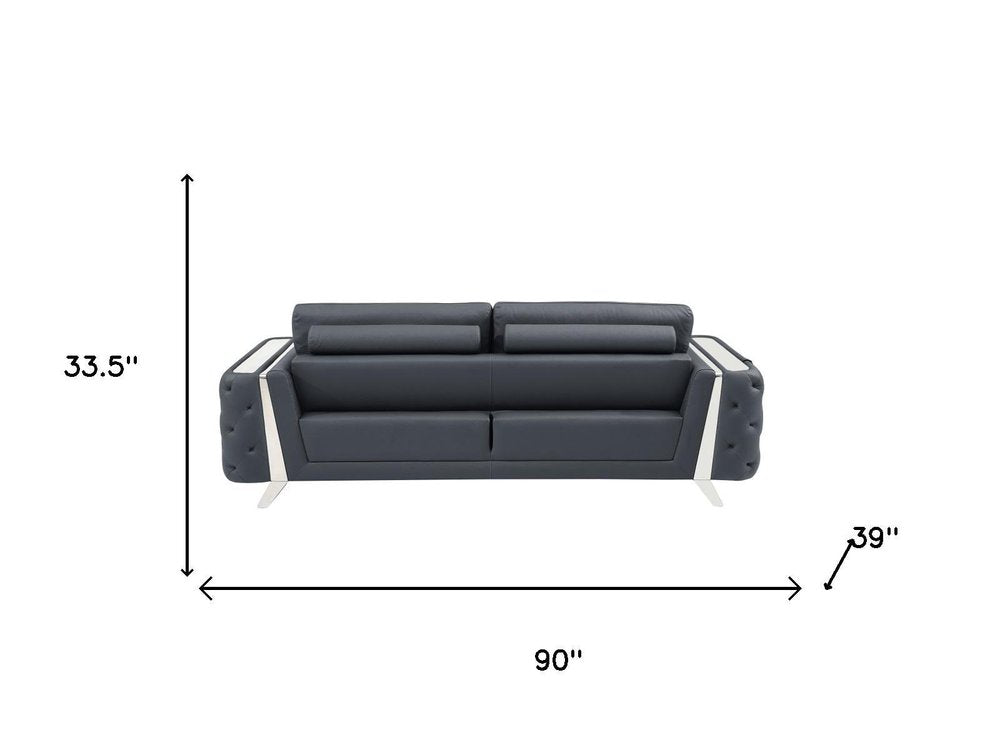 Two Piece Indoor Dark Gray Italian Leather Five Person Seating Set - SKU 518559 on a white background