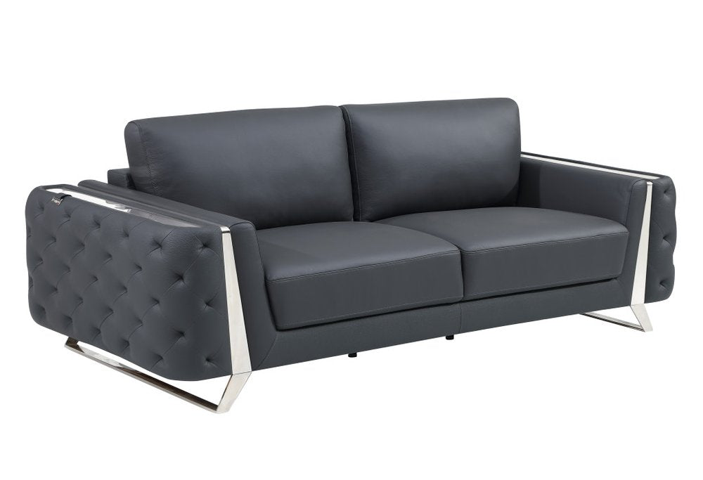 Two Piece Indoor Dark Gray Italian Leather Five Person Seating Set - SKU 518559