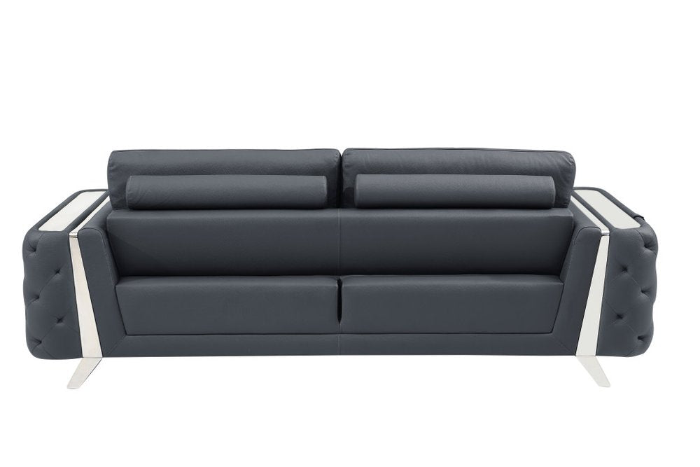 Two Piece Indoor Dark Gray Italian Leather Five Person Seating Set - SKU 518559