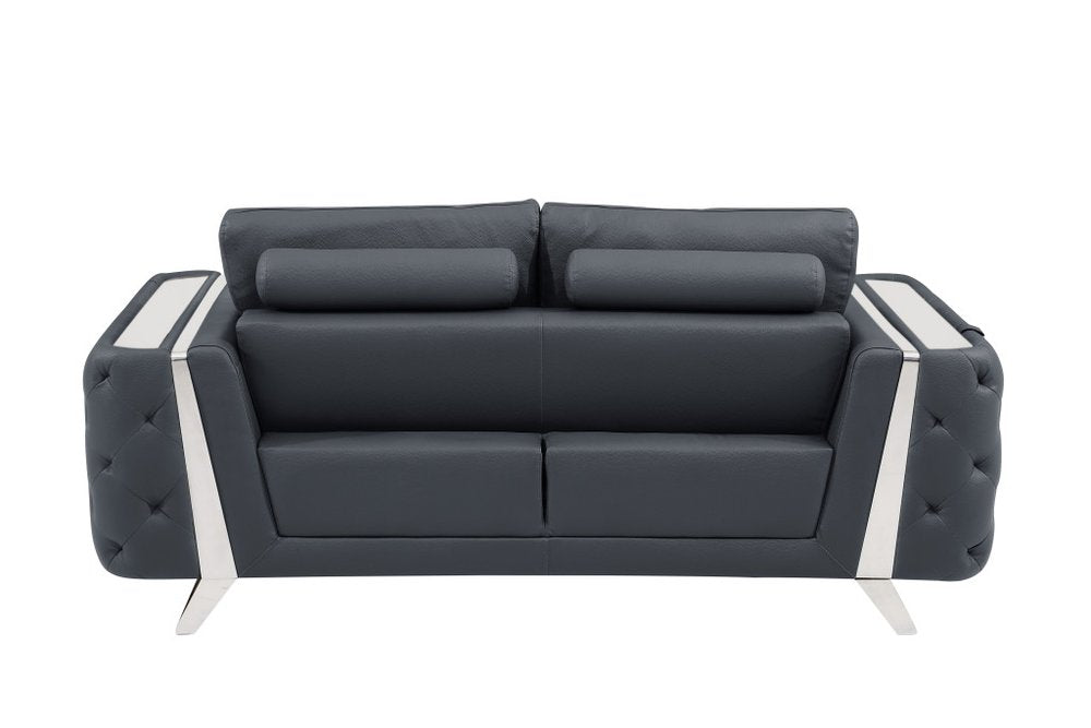 Two Piece Indoor Dark Gray Italian Leather Five Person Seating Set - SKU 518559