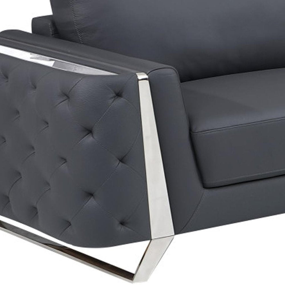 Two Piece Indoor Dark Gray Italian Leather Five Person Seating Set - SKU 518559 close-up detail