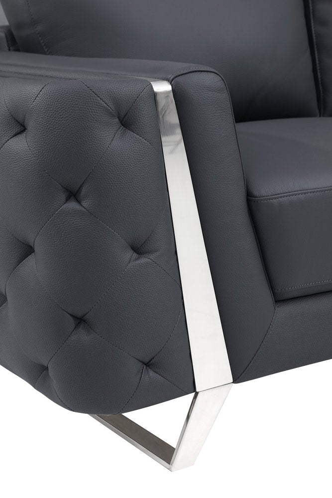 Two Piece Indoor Dark Gray Italian Leather Five Person Seating Set - SKU 518559