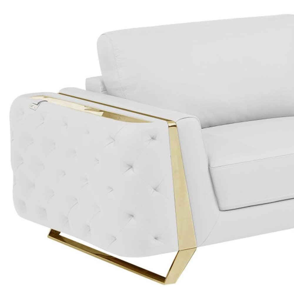 Two Piece Indoor White Italian Leather Five Person Seating Set - 33.5" H x 90" W x 39" D on a white background