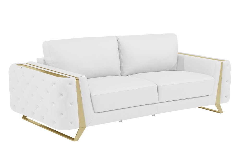 Two Piece Indoor White Italian Leather Five Person Seating Set - 33.5" H x 90" W x 39" D