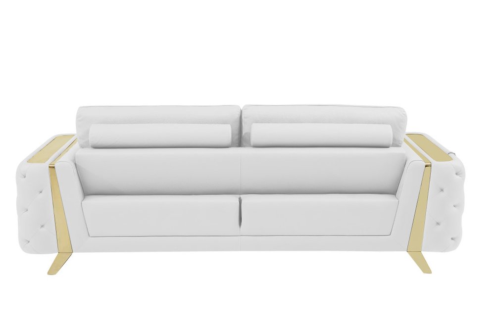 Two Piece Indoor White Italian Leather Five Person Seating Set - 33.5" H x 90" W x 39" D