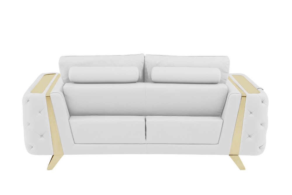 Two Piece Indoor White Italian Leather Five Person Seating Set - 33.5" H x 90" W x 39" D