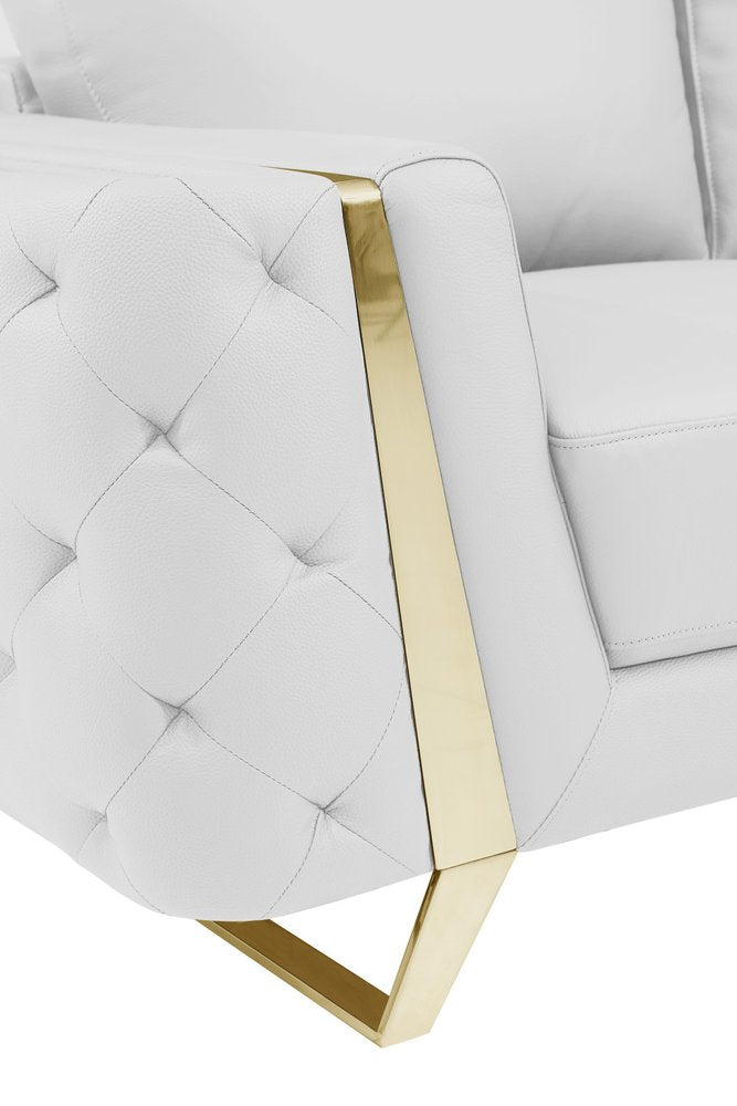 Two Piece Indoor White Italian Leather Five Person Seating Set - 33.5" H x 90" W x 39" D