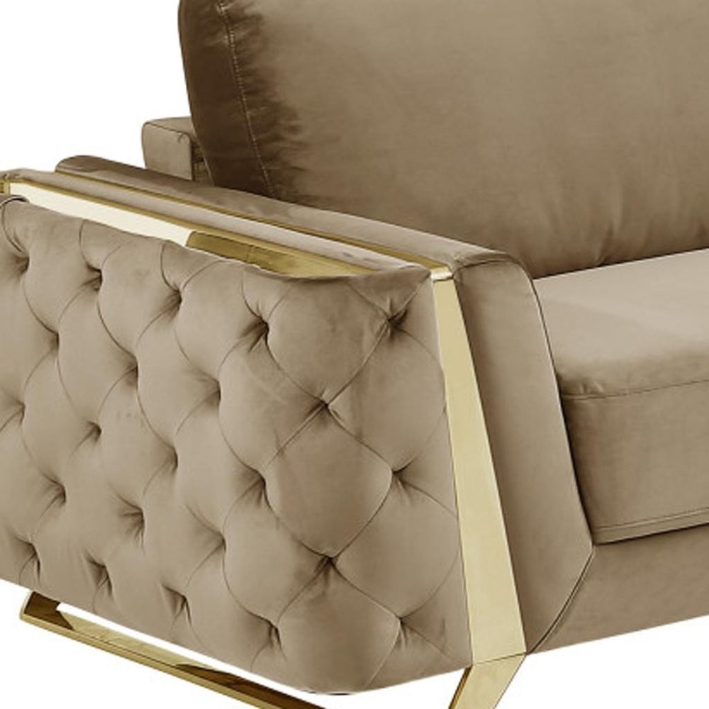 Two Piece Indoor Beige Velvet Five Person Seating Set