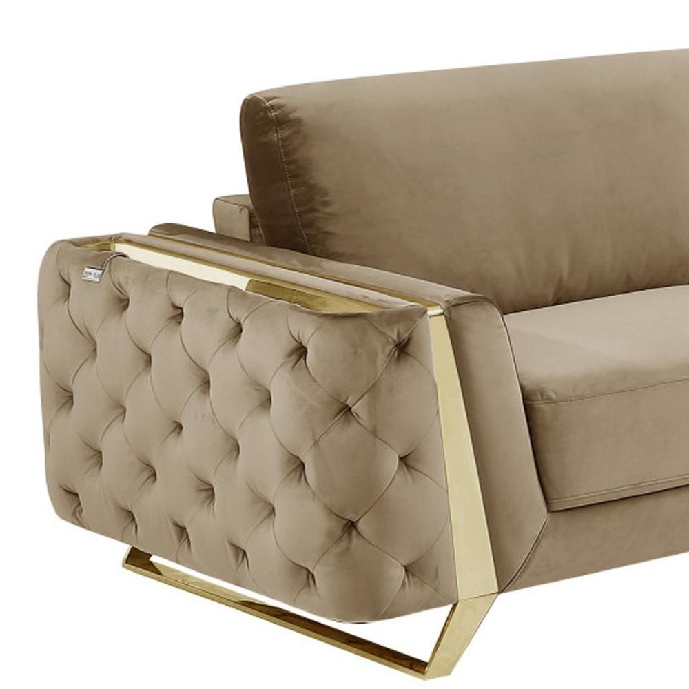 Two Piece Indoor Beige Velvet Five Person Seating Set