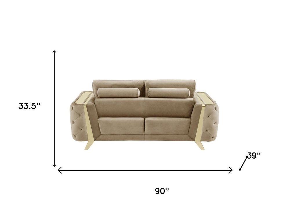 Two Piece Indoor Beige Velvet Five Person Seating Set