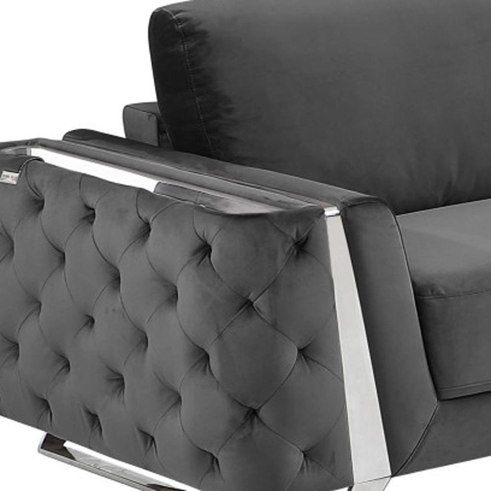 Two Piece Indoor Dark Gray Italian Leather Five Person Seating Set - SKU 518565 close-up detail