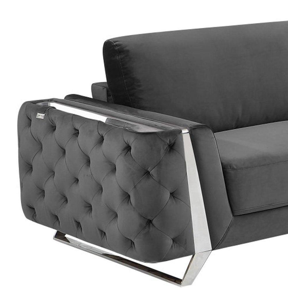 Two Piece Indoor Dark Gray Italian Leather Five Person Seating Set - SKU 518565 on a white background