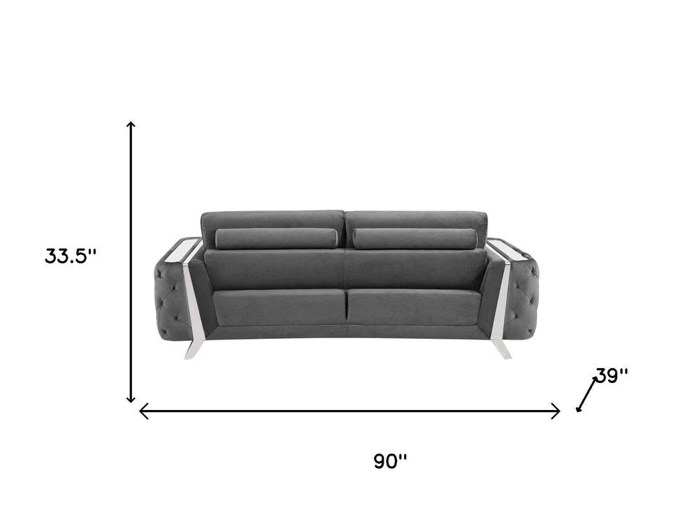 Two Piece Indoor Dark Gray Italian Leather Five Person Seating Set - SKU 518565 on a white background