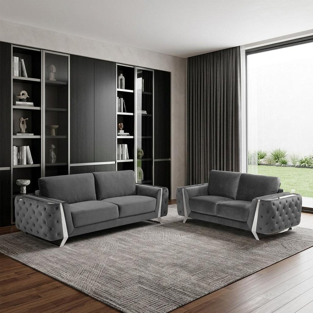 Two Piece Indoor Dark Gray Italian Leather Five Person Seating Set - SKU 518565