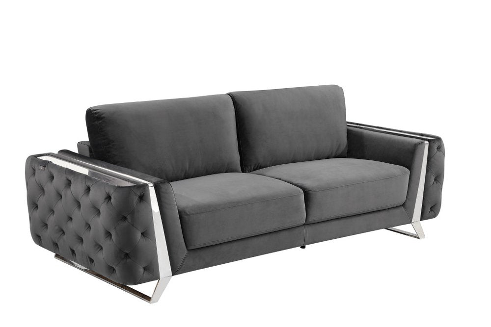 Two Piece Indoor Dark Gray Italian Leather Five Person Seating Set - SKU 518565 on a white background
