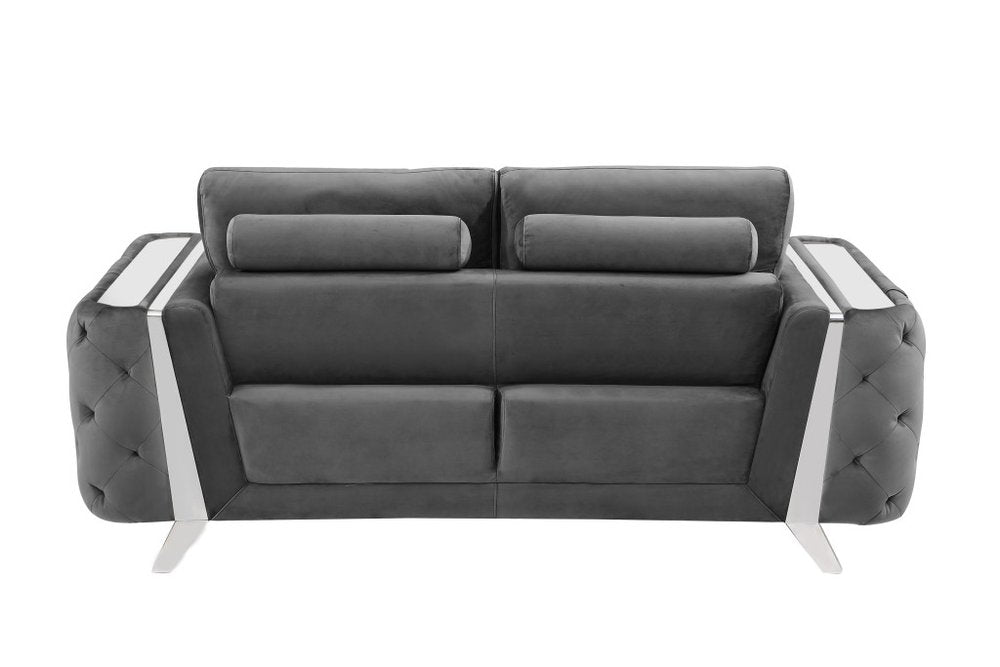 Two Piece Indoor Dark Gray Italian Leather Five Person Seating Set - SKU 518565