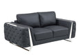72" Dark Gray And Silver Genuine Leather Loveseat on a white background