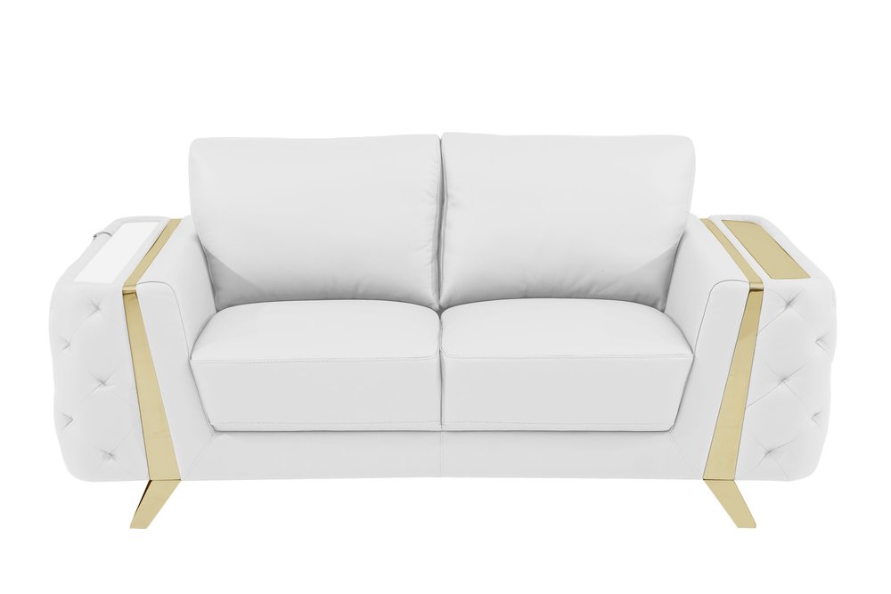 72" White And Gold Genuine Leather Loveseat on a white background