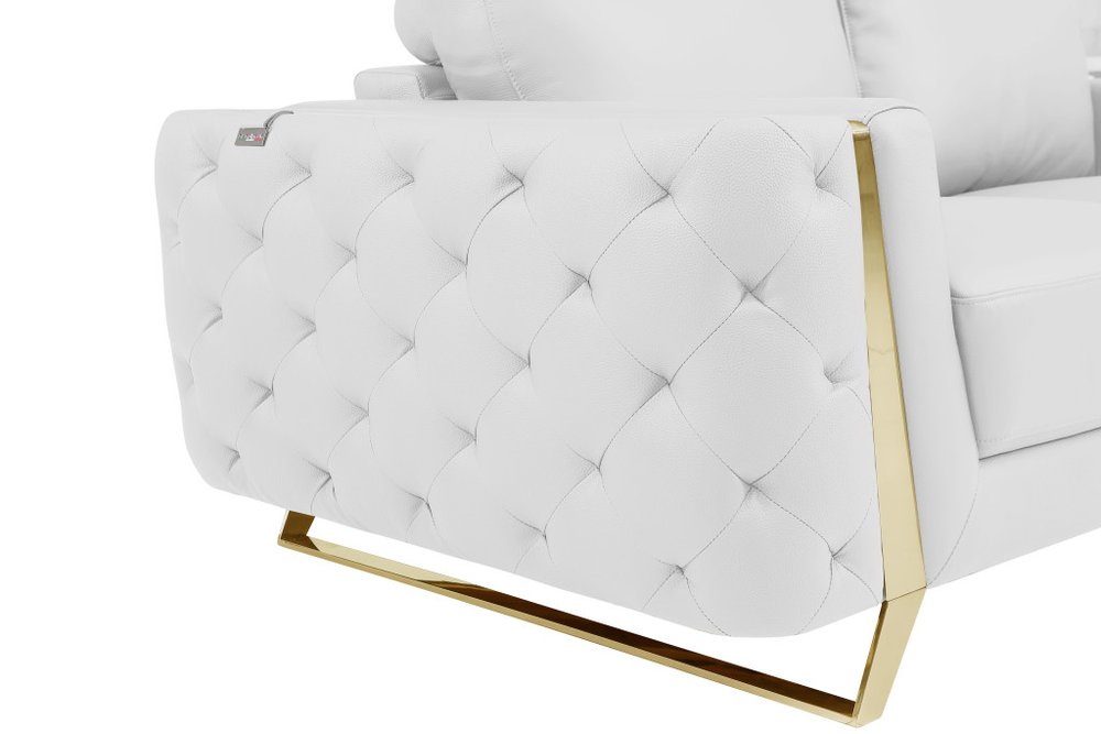 72" White And Gold Genuine Leather Loveseat on a white background