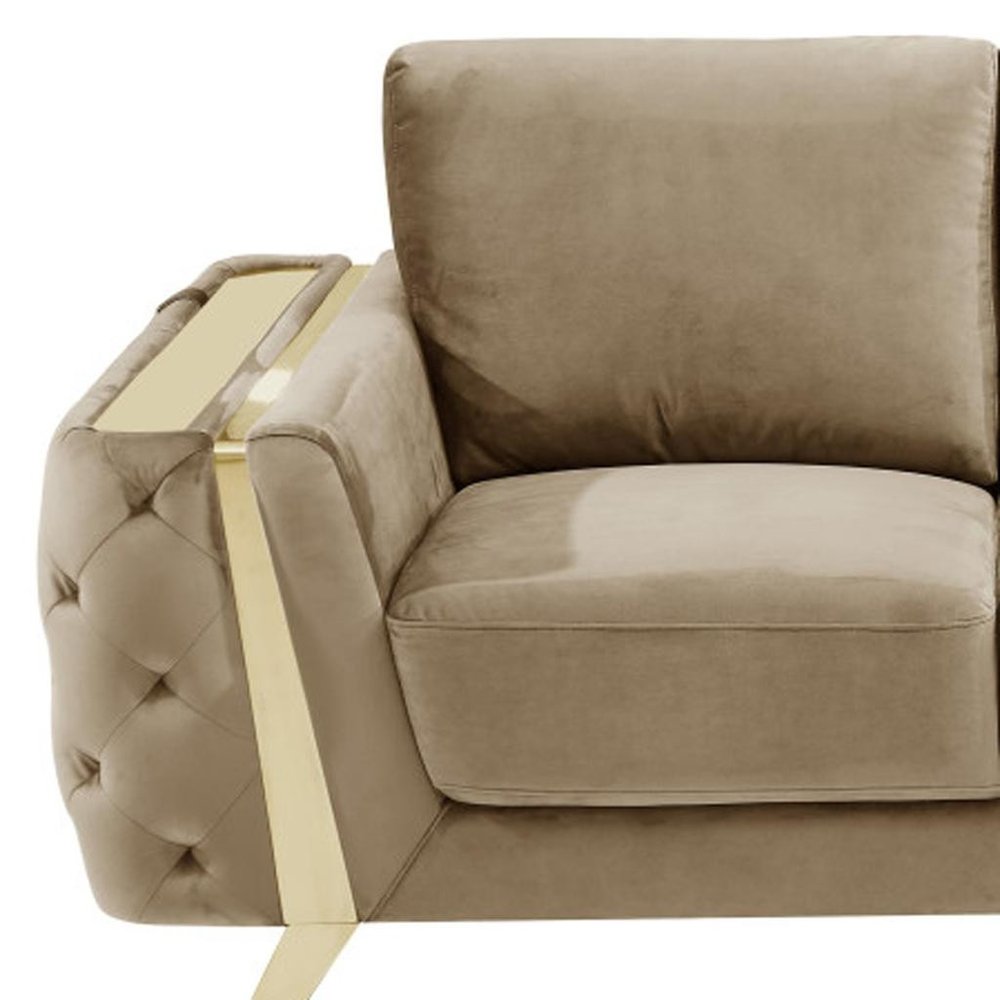 72" Beige And Gold Velvet Loveseat