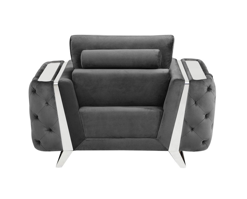 50" Beige And Gold Velvet Tufted Club Chair. Accent chair isolated on a plain white background, showing a beige velvet surface.