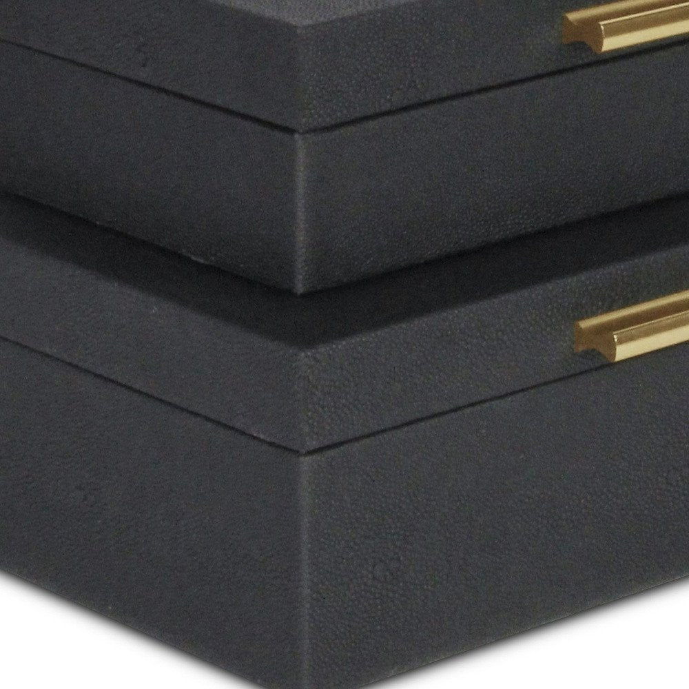 12" Set Of Two Black Solid Wood Jewelry Box With Decorative Hardware