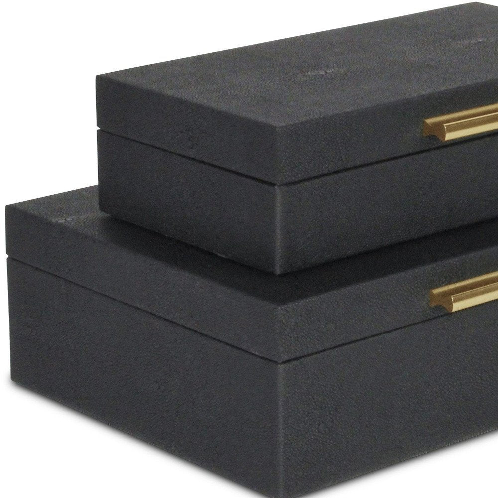 12" Set Of Two Black Solid Wood Jewelry Box With Decorative Hardware