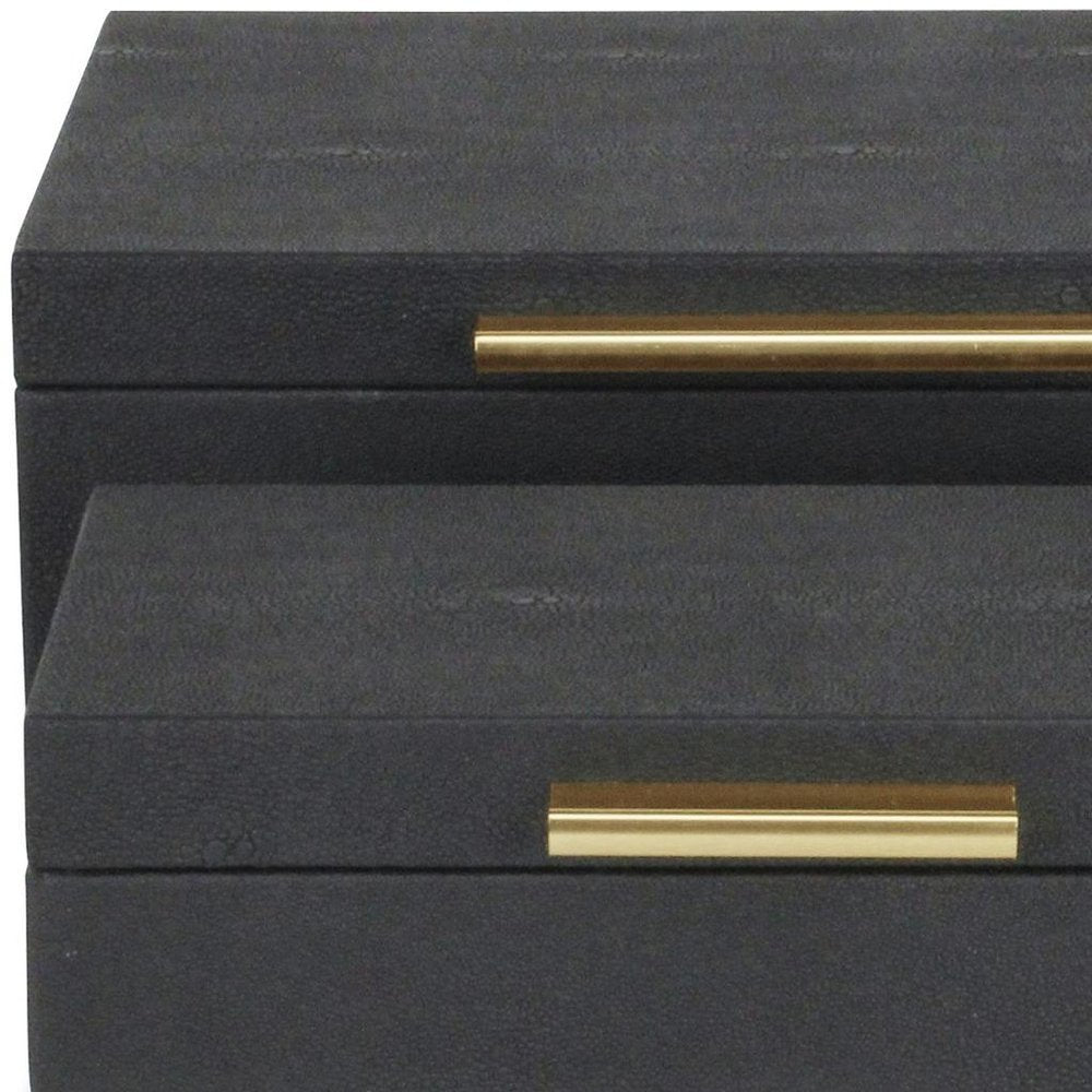 12" Set Of Two Black Solid Wood Jewelry Box With Decorative Hardware. Jewelry boxe in black wood.