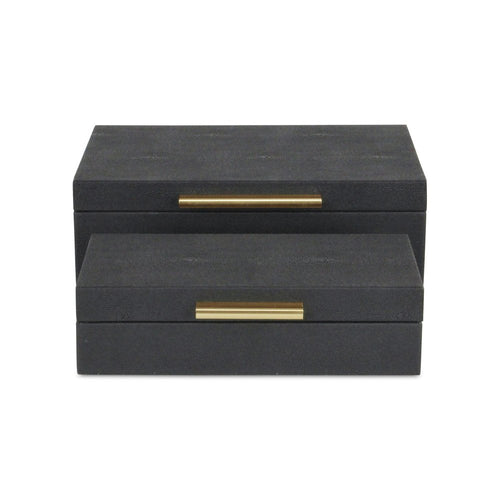 12" Set Of Two Black Solid Wood Jewelry Box With Decorative Hardware