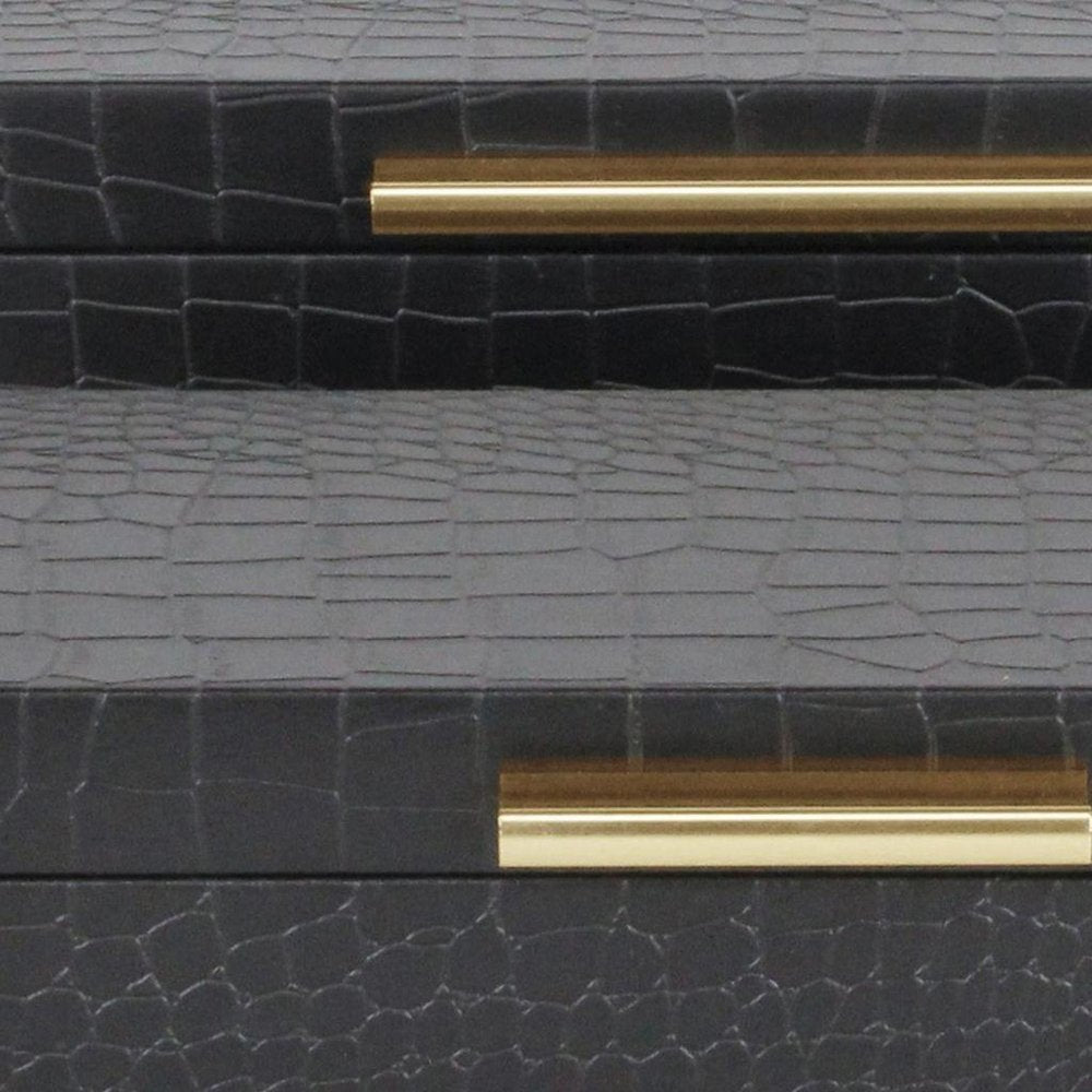 12" Set Of Two Black Solid Wood Jewelry Box With Decorative Hardware