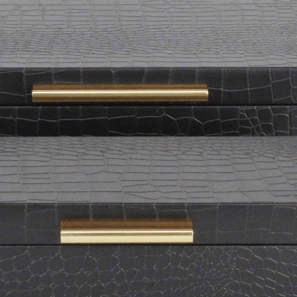 12" Set Of Two Black Solid Wood Jewelry Box With Decorative Hardware